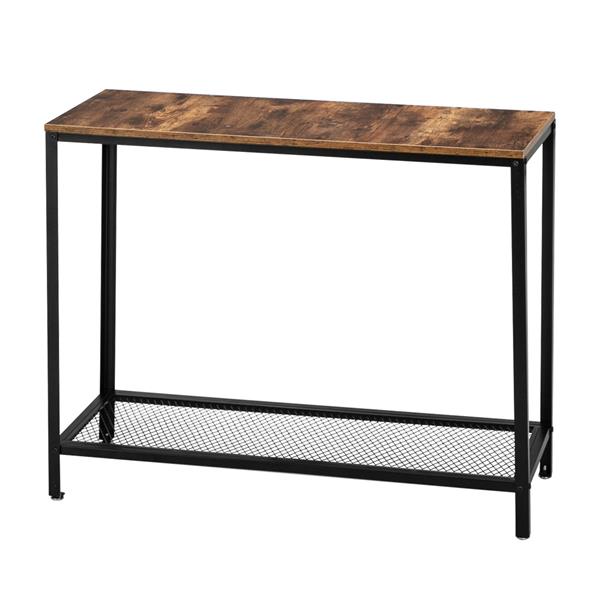 HODELY Modern Industrial Wood Grain Rectangle Wrought Iron Side Table-X-Nets
